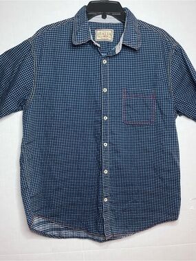 Italia vintage Navy Check Short-Sleeve Button-Up Shirt
